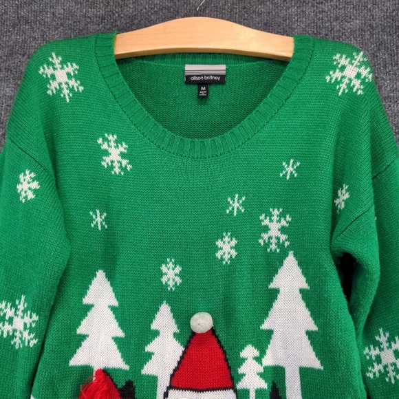 Allison Brittney Women's Sweater Green Size M Knit Penguin Winter Christmas - Picture 6 of 12